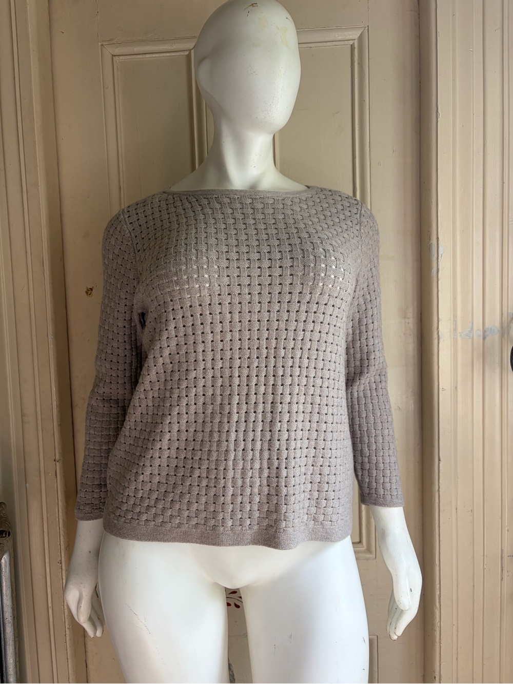 J. Jill Taupe Open-Weave Crew Neck Sweater